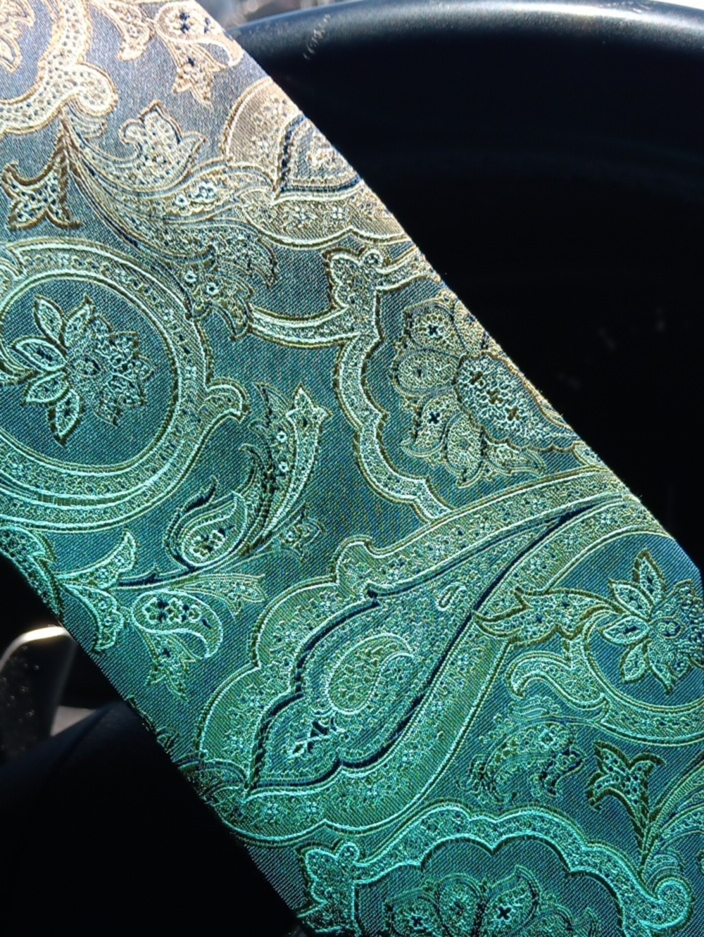 Faconnable Teal and Gold Paisley Silk Tie